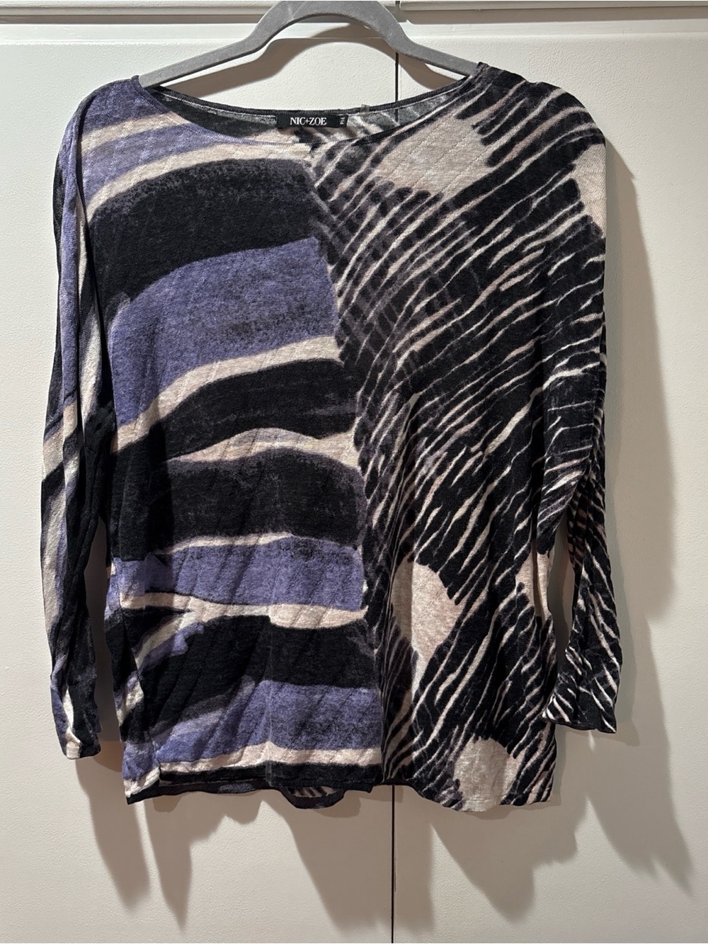 NIC+ZOE Black and Purple Mixed-Print Long Sleeve Top